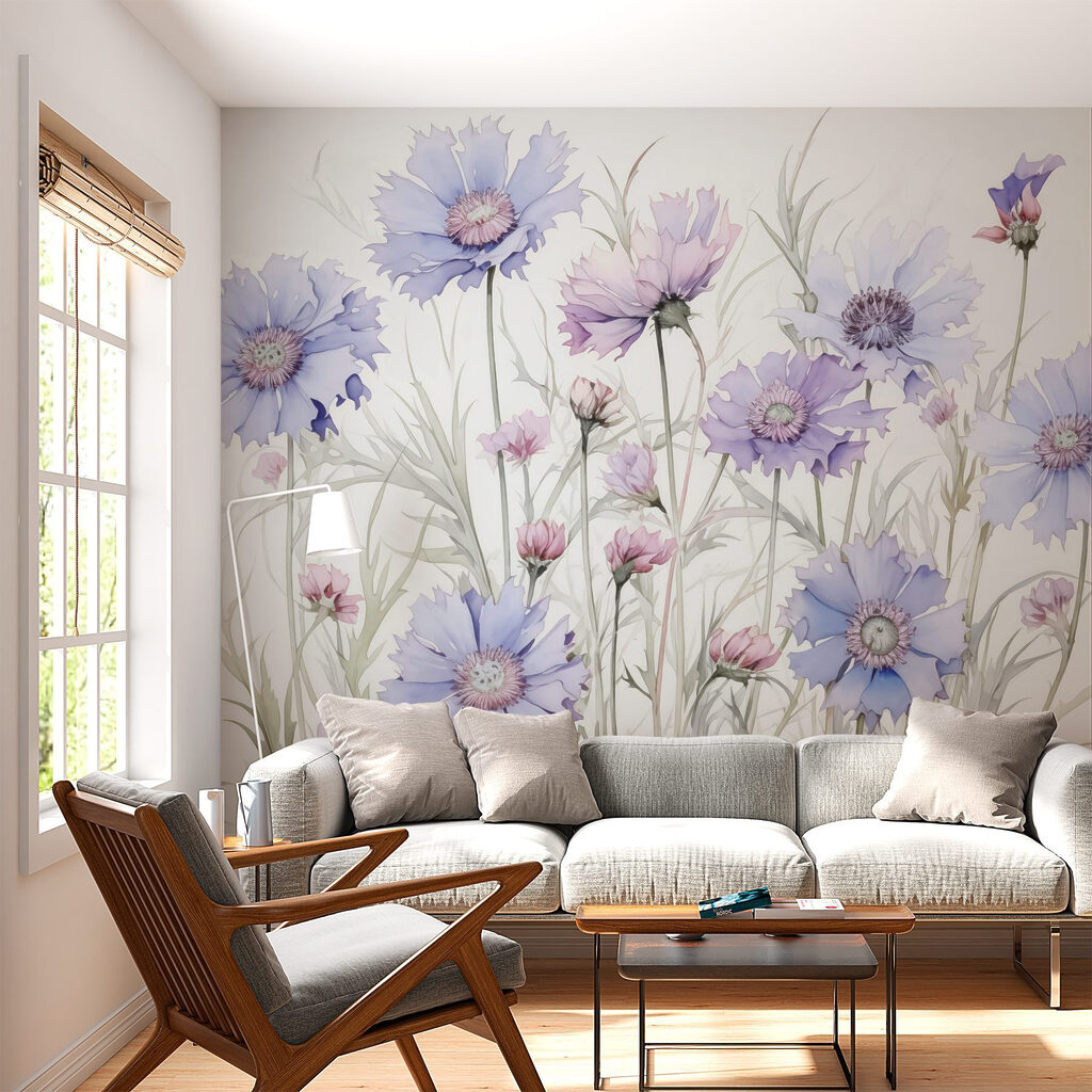 Lila veldbloemen boven groen — interieur 2