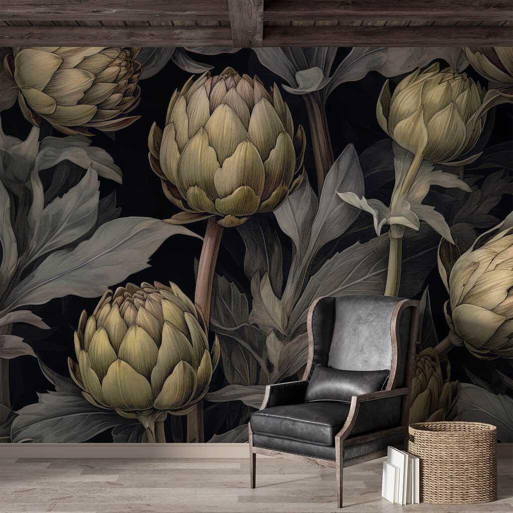 Artisjokknoppen tussen donkere bladeren — interieur 3