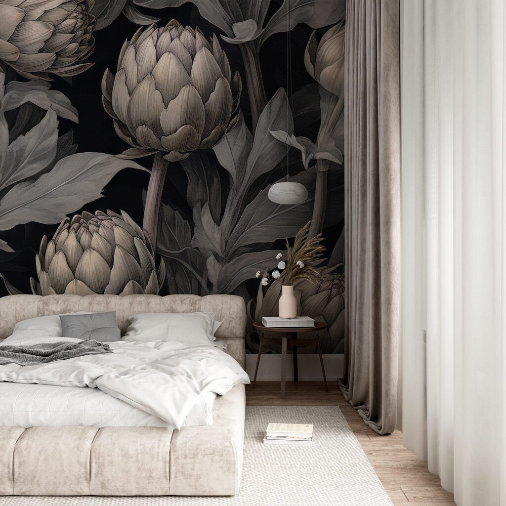 Artisjokknoppen tussen donkere bladeren — interieur 1