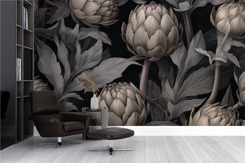 Artisjokknoppen tussen donkere bladeren — interieur 2