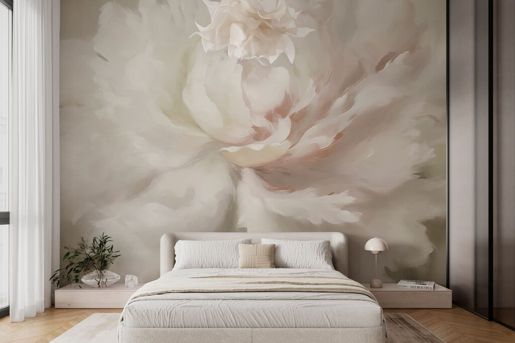 Witte pioen in penseelverf — interieur 1