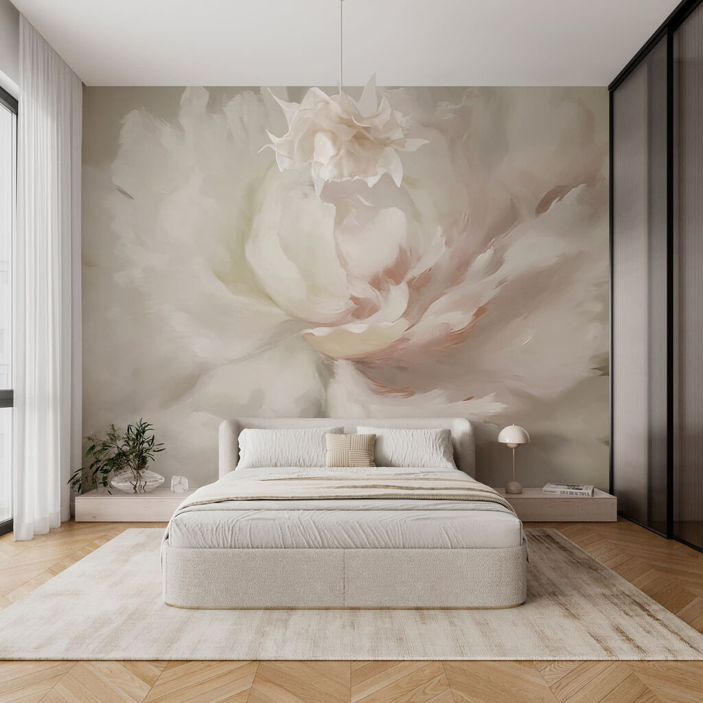Witte pioen in penseelverf — interieur 2