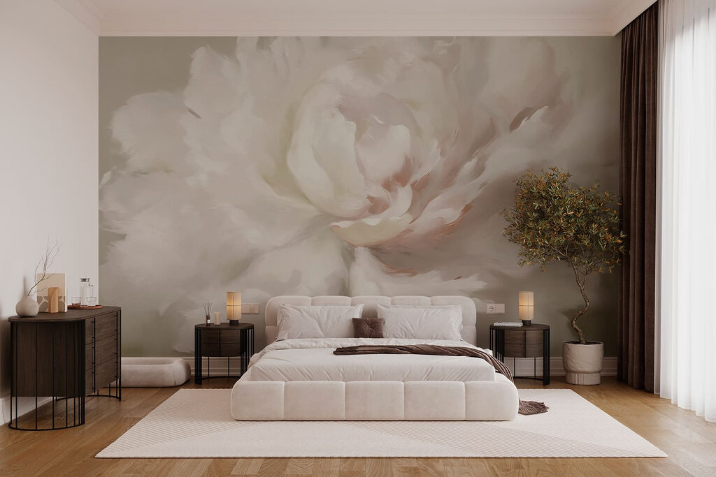 Witte pioen in penseelverf — interieur 3