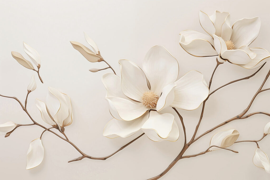 Witte magnolia op twijgen — volledig ontwerp