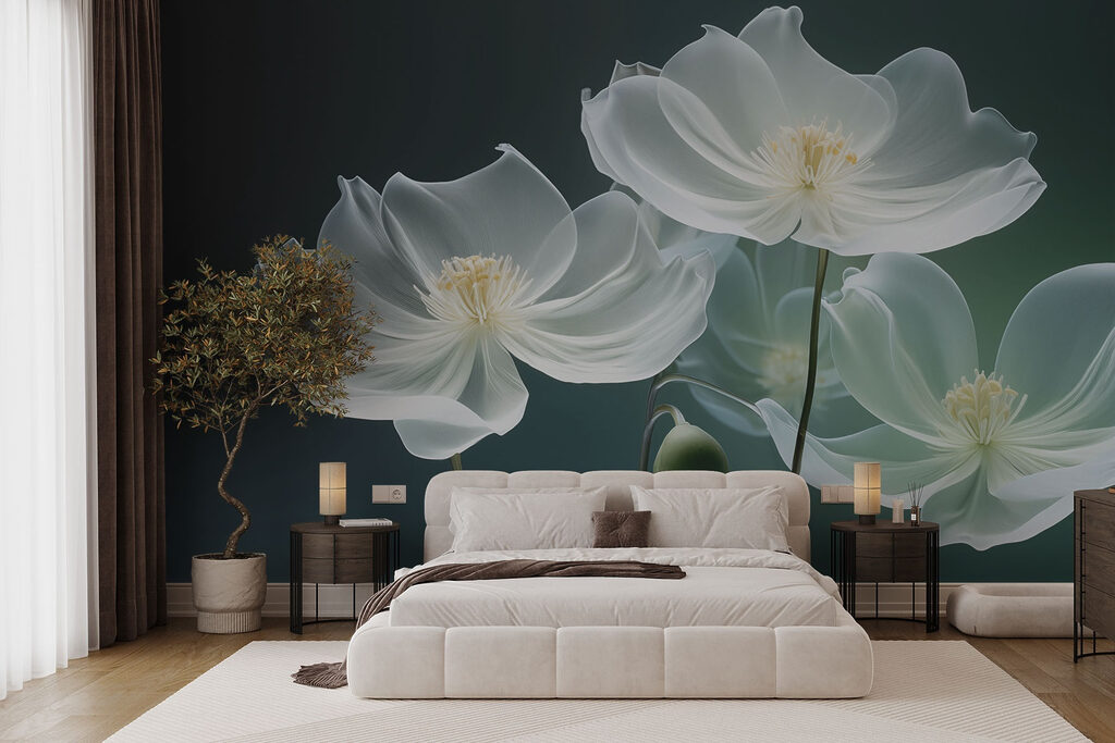 Witte bloemen op donkergroen — interieur 1