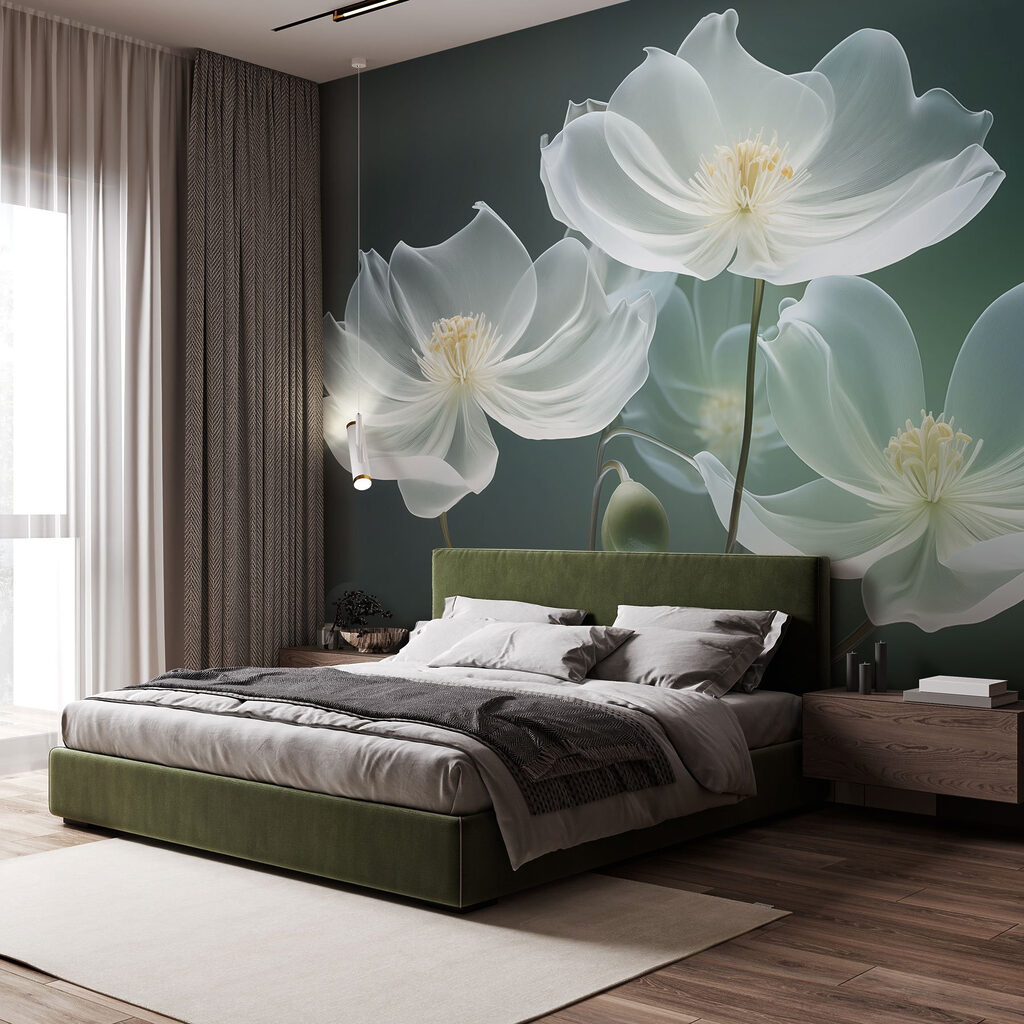 Witte bloemen op donkergroen — interieur 2