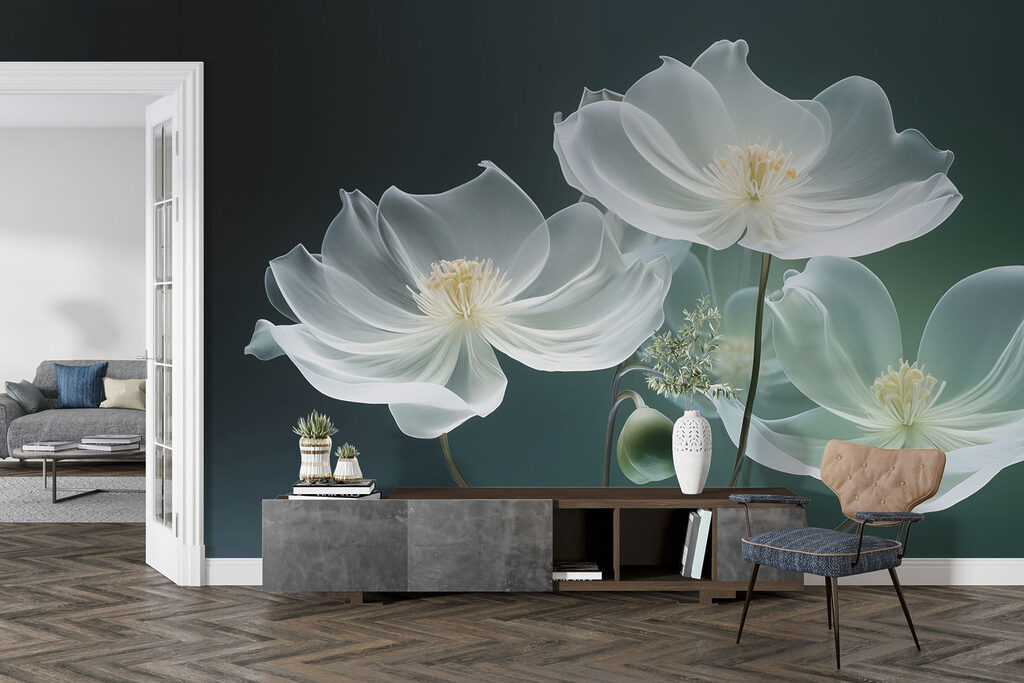 Witte bloemen op donkergroen — interieur 3