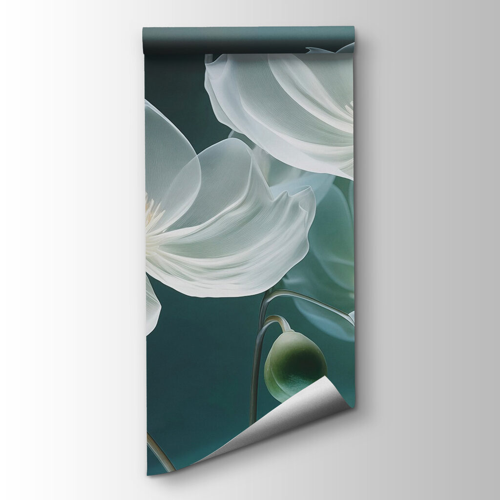 Witte bloemen op donkergroen — productweergave