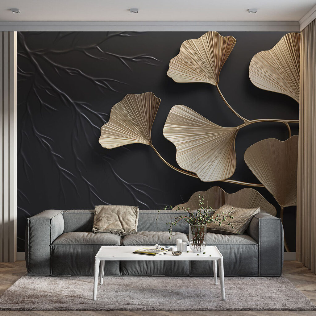 Gouden waaiertak op zwart — interieur 2