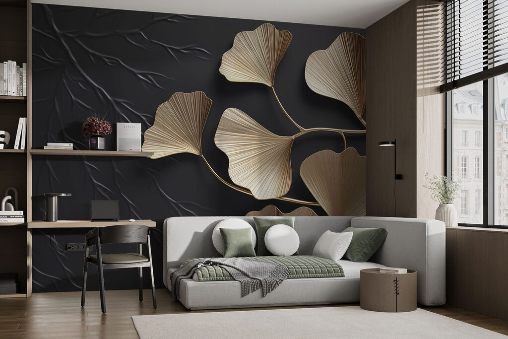Gouden waaiertak op zwart — interieur 3