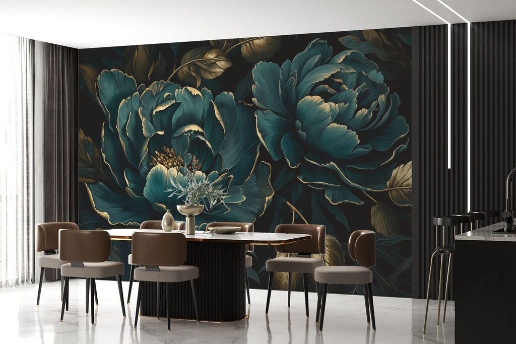 Levendige bloemen tegen een donkere achtergrond in een interieur