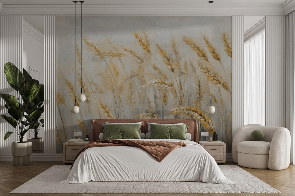 Schilderij van tarwe in een veld in een interieur