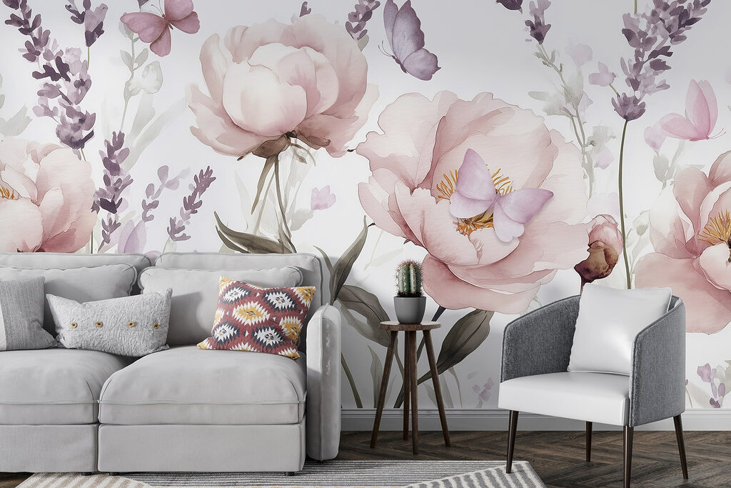 Schilderij van bloemen en vlinders — interieur 3