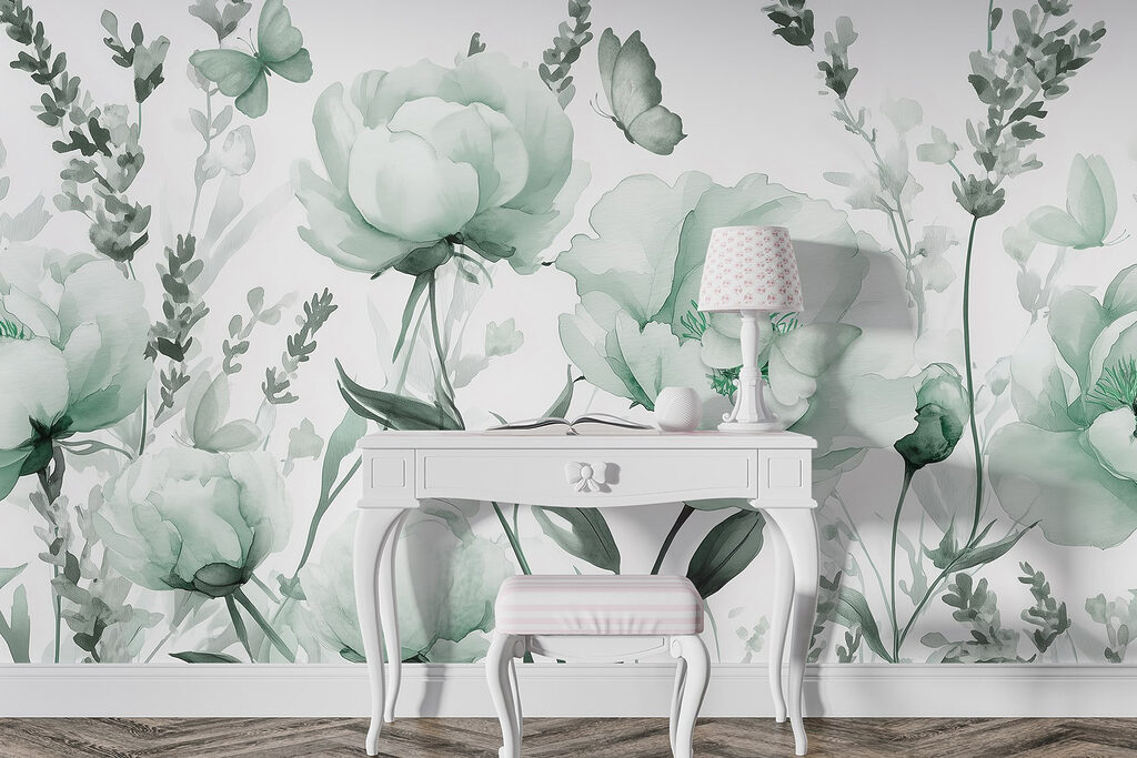 Vlinders tussen volle bloemen — interieur 4