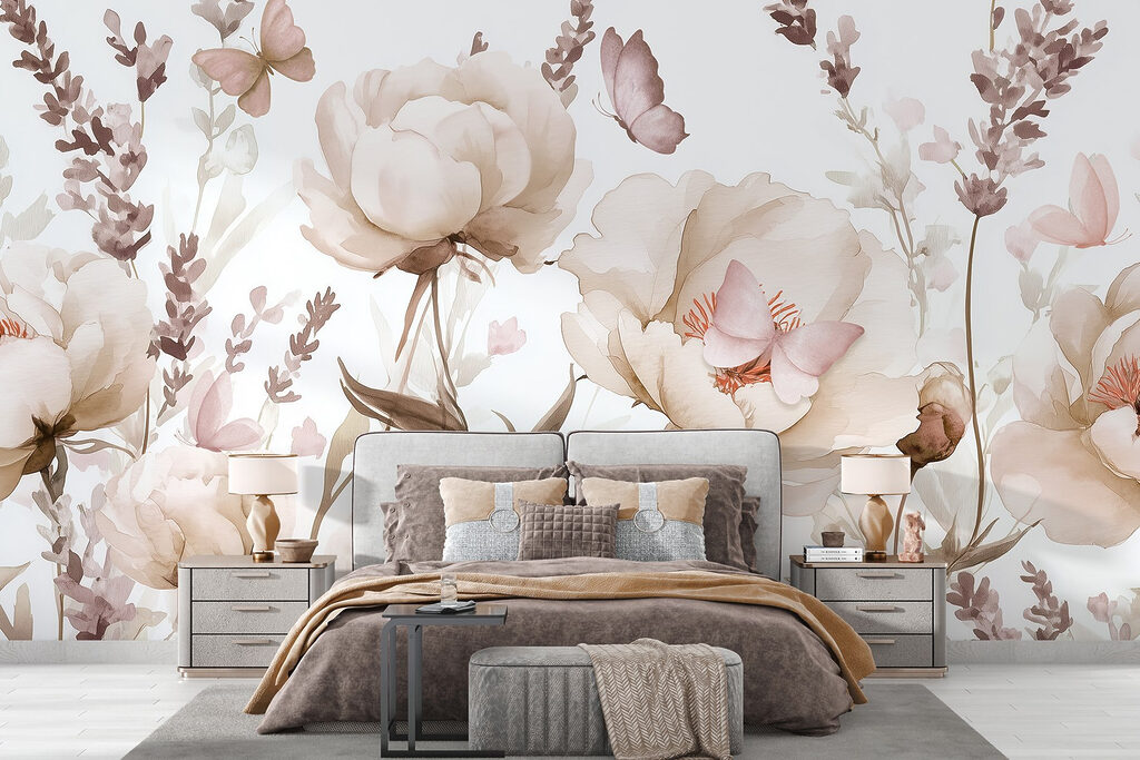 Schilderij van bloemen en vlinders — interieur 2