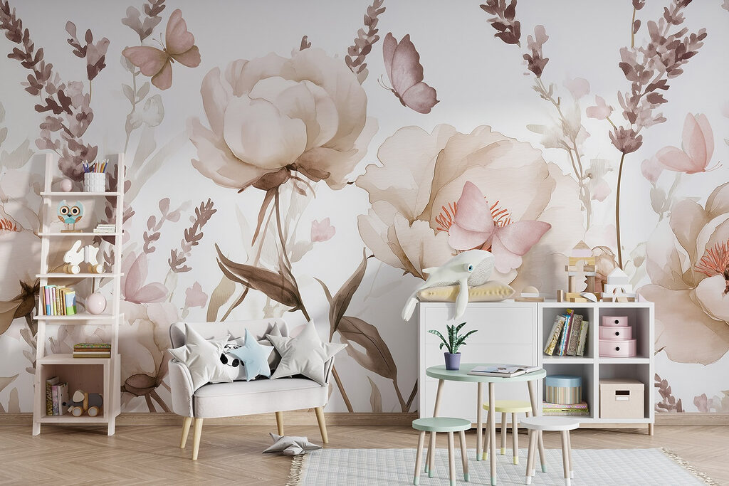 Schilderij van bloemen en vlinders — interieur 5