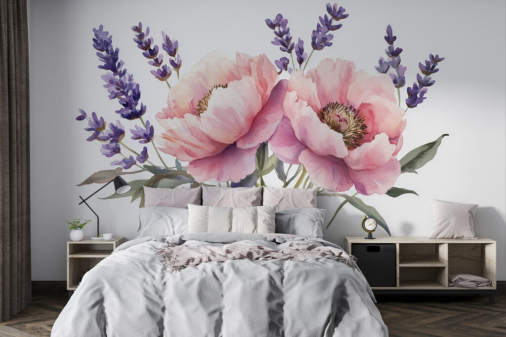 Roze boeket met lavendel — interieur 2