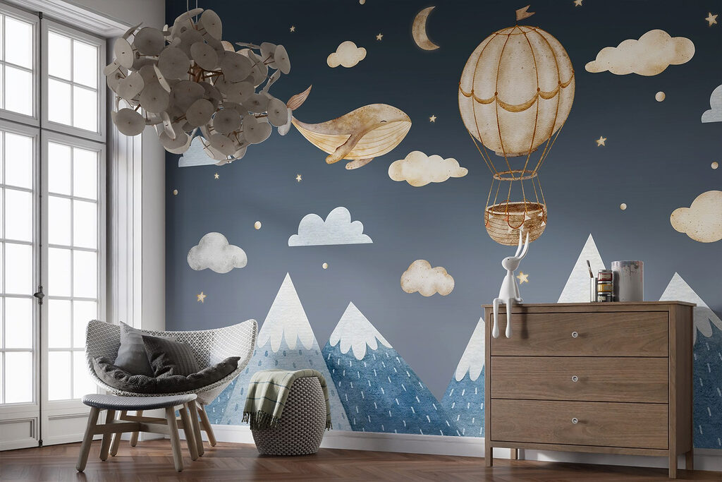 Walvisballon boven besneeuwde bergen — interieur 2