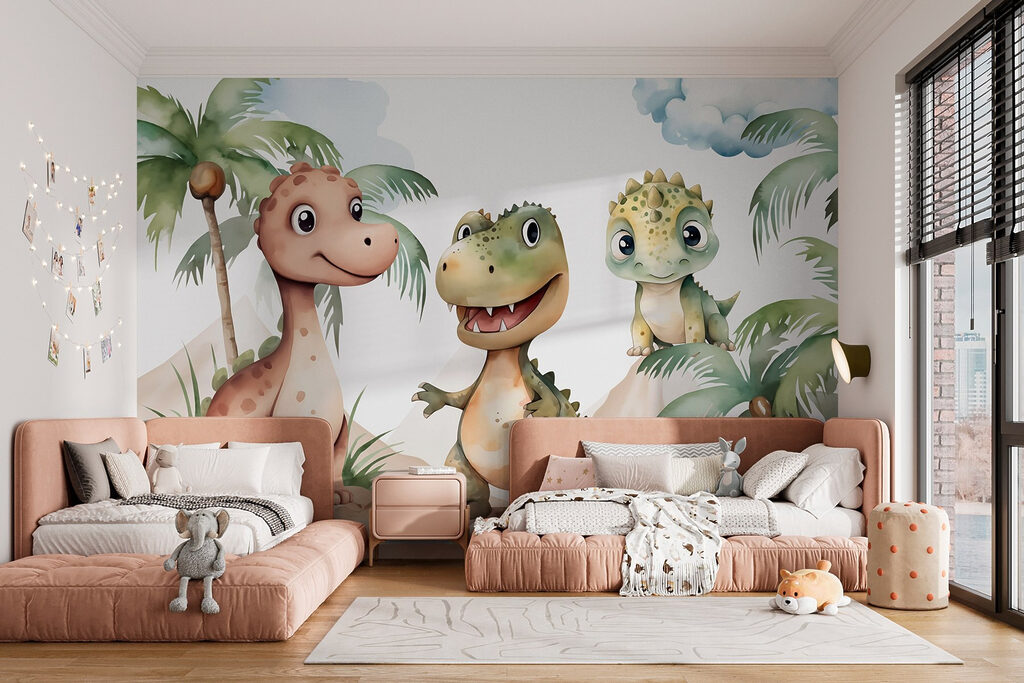 Drie dino's onder palmen — interieur 2