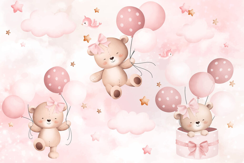 Groep teddyberen die ballonnen vasthouden — volledig ontwerp