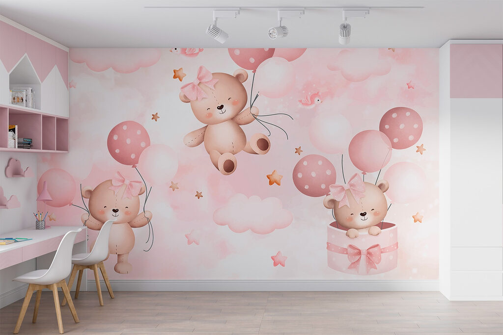 Groep teddyberen die ballonnen vasthouden — interieur 2