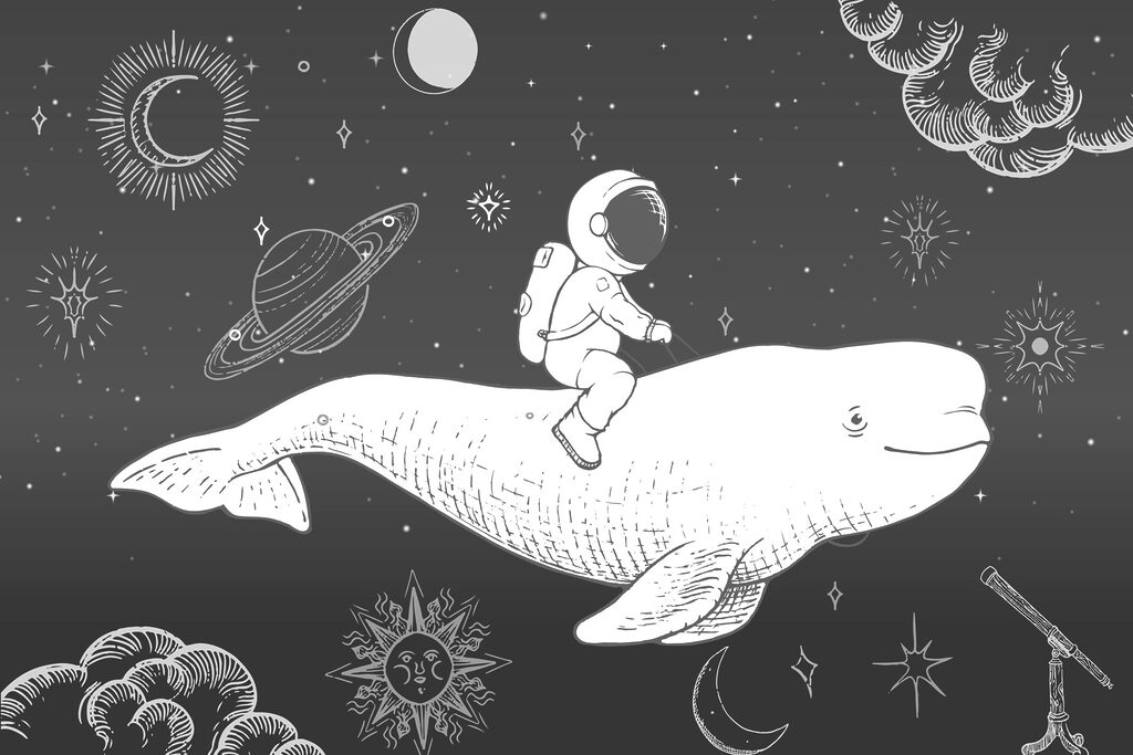 Astronaut op een ruimtewalvis — volledig ontwerp