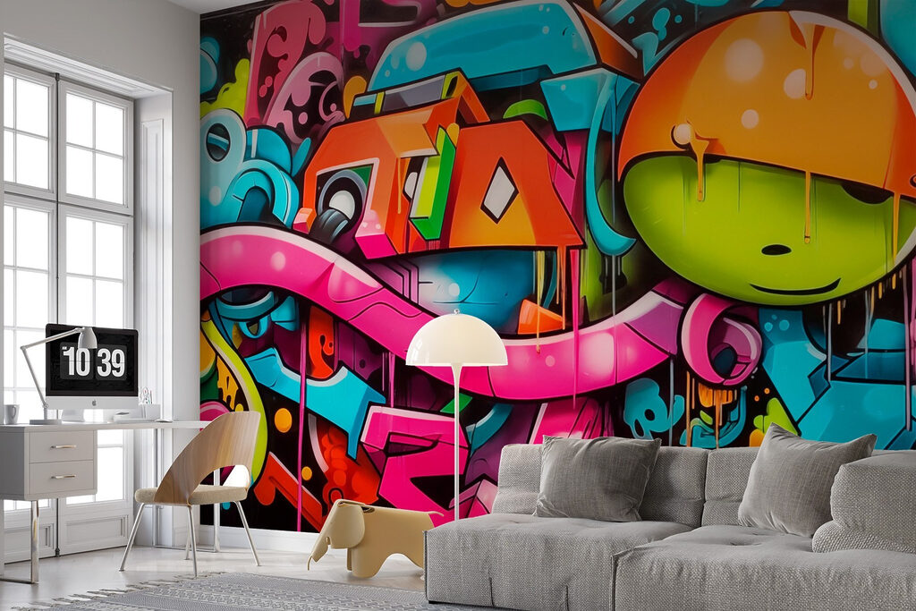 Kleurige graffiti met hoofdtelefoon — interieur 2