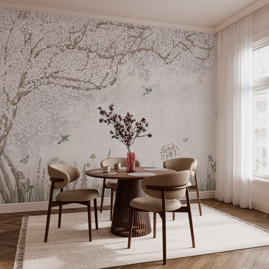 Vogels langs een bloesemboom — interieur 3