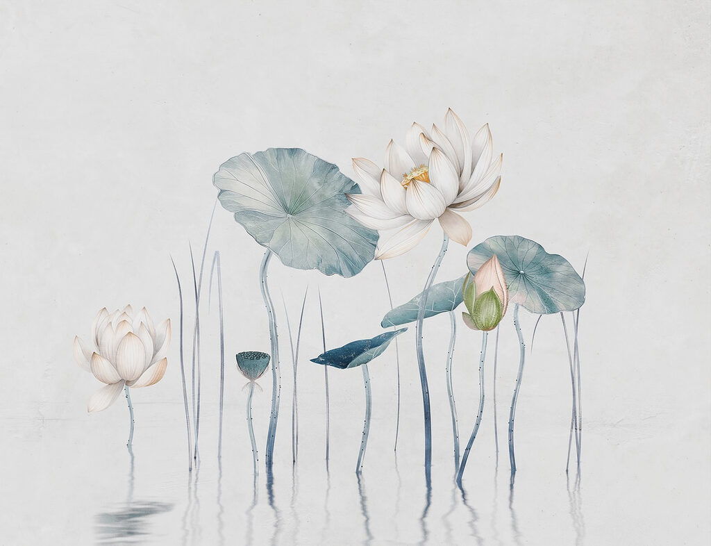 Lotussen boven hun spiegelbeeld — volledig ontwerp