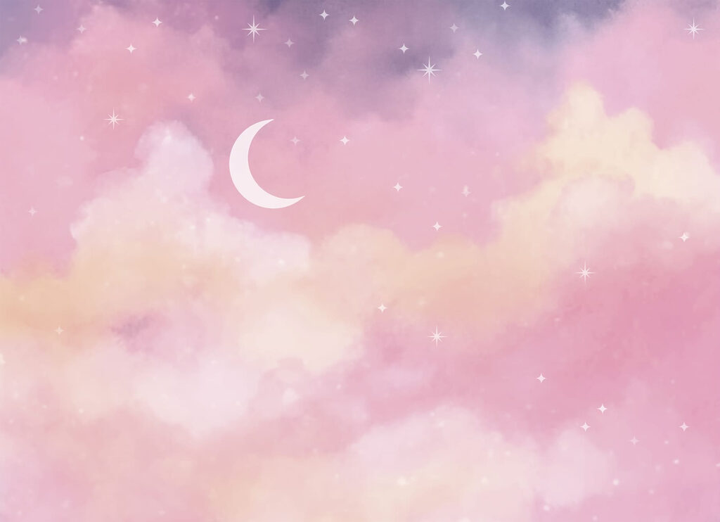 Maan tussen roze wolkensluiers — volledig ontwerp