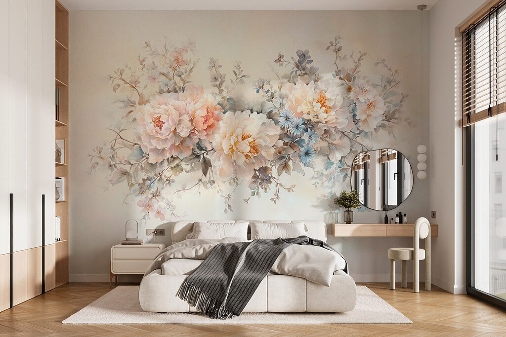 Bloemenboeket in tere verf — interieur 1