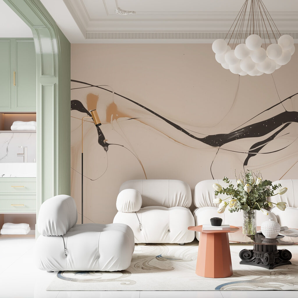 Zwarte lijnen door lichtbeige — interieur 1