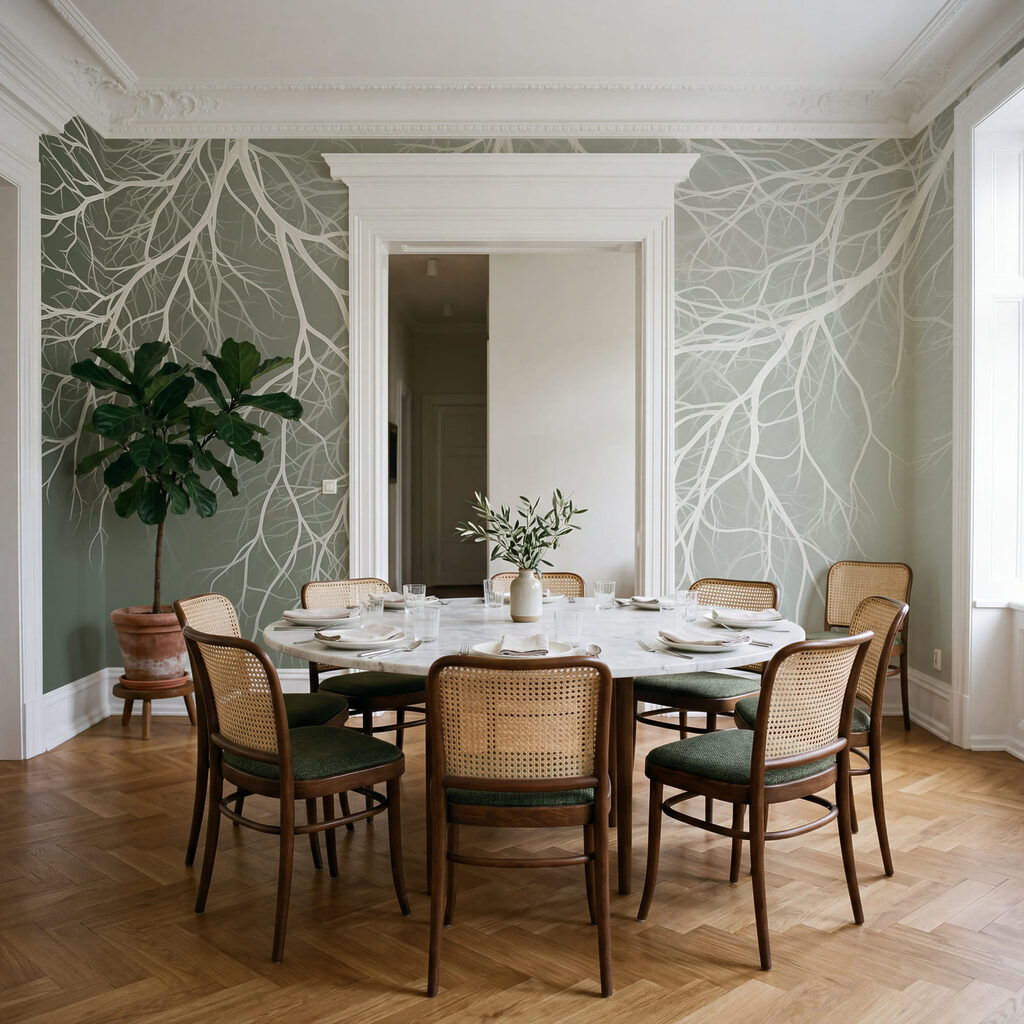 Witte takken op saliegroen — interieur 2