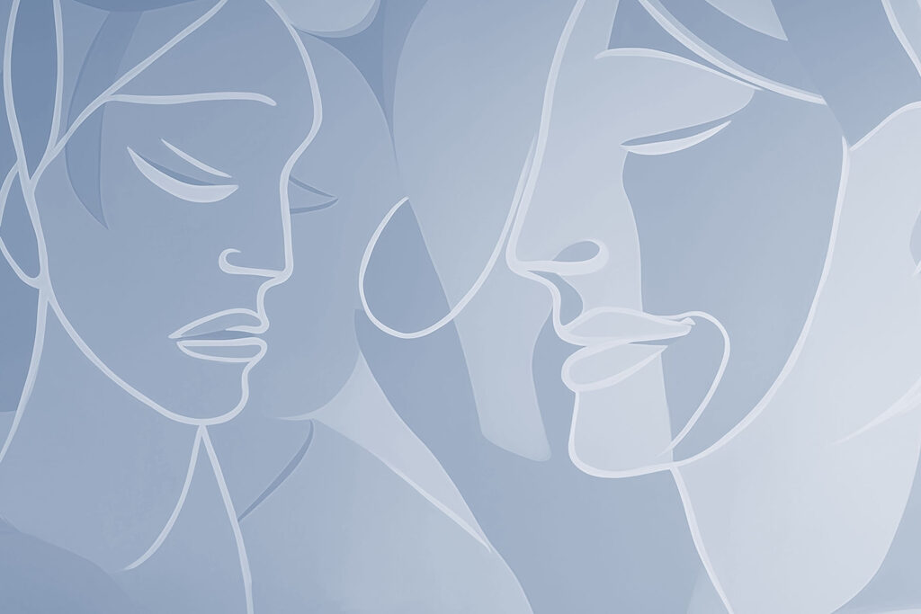 Twee gezichten in blauw — volledig ontwerp