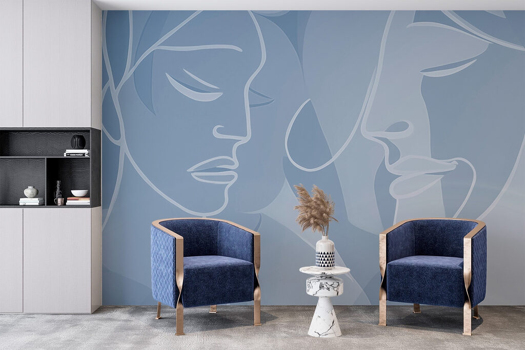 Tekening van een vrouw’s gezicht in een interieur