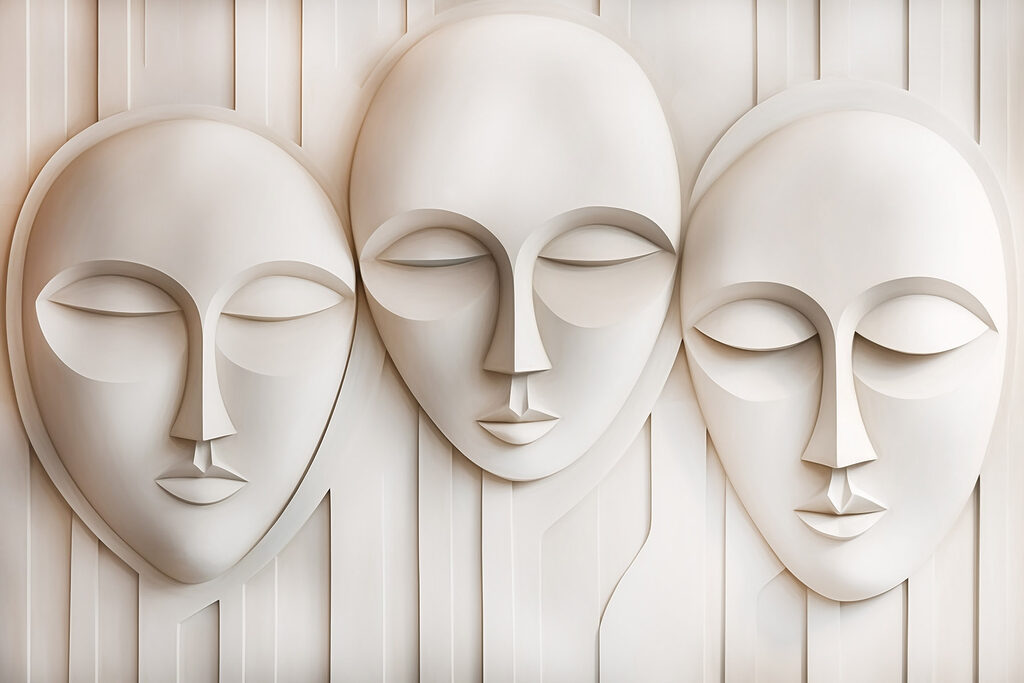 Drie witte maskers — volledig ontwerp