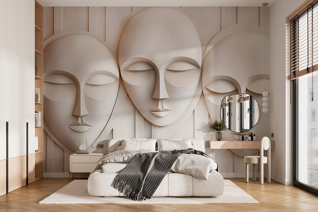 Drie witte maskers — interieur 1