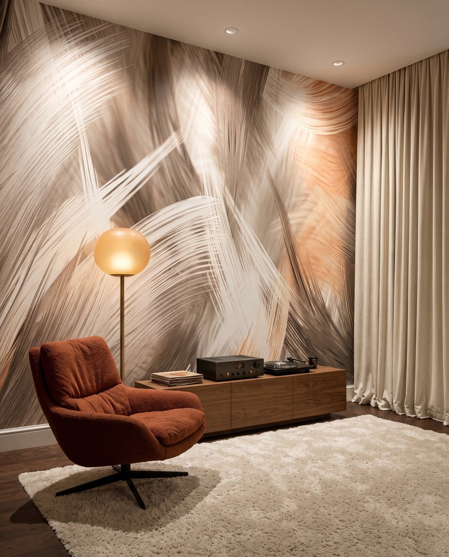 Brede vegen in aardekleuren in een interieur