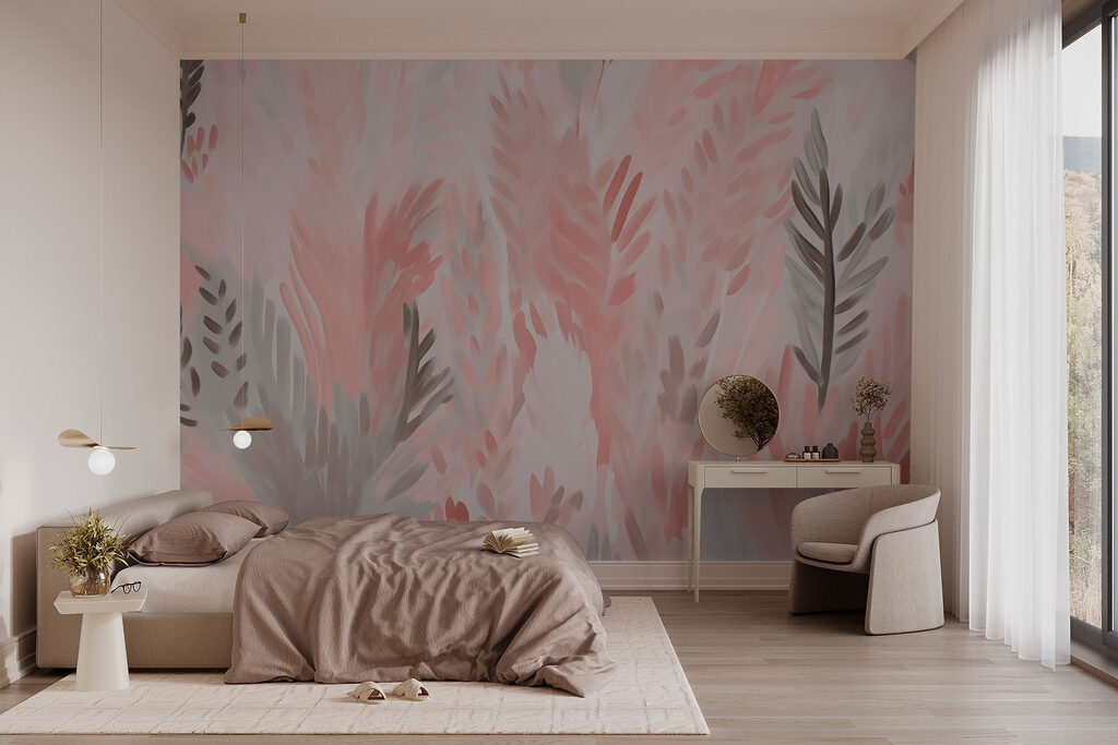 Roze en grijze bladeren in een interieur