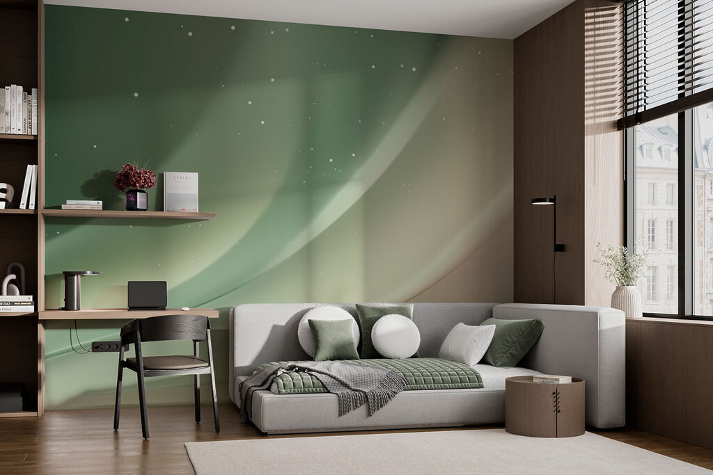 Groene lichtbanen met sterren — interieur 1