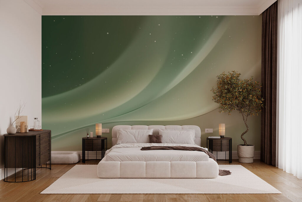 Groene lichtbanen met sterren — interieur 2
