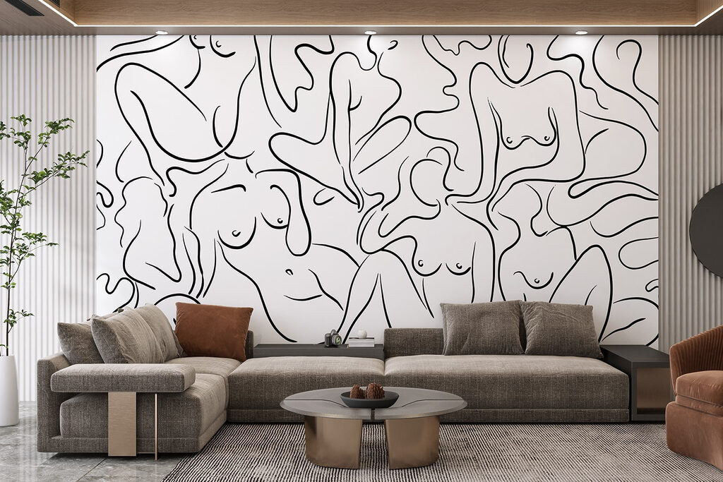 Vrouwen in zwarte lijnkunst — interieur 1