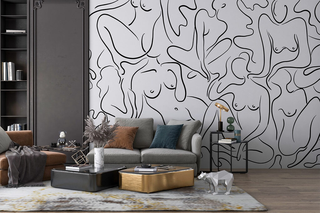 Vrouwen in zwarte lijnkunst — interieur 2