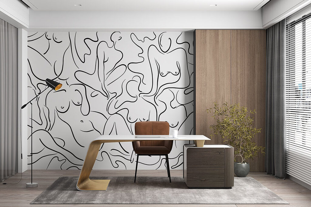 Vrouwen in zwarte lijnkunst — interieur 3