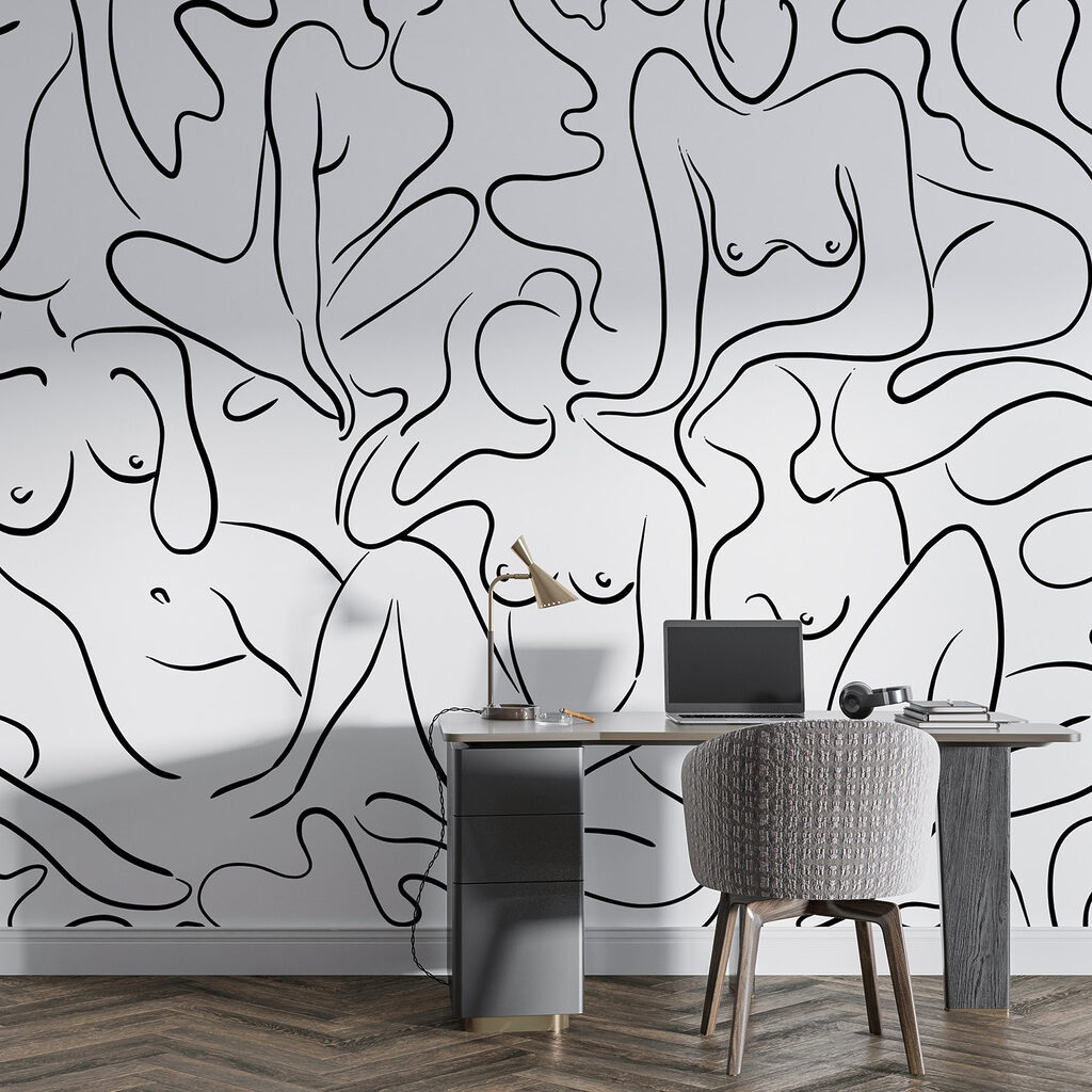 Vrouwen in zwarte lijnkunst — interieur 4