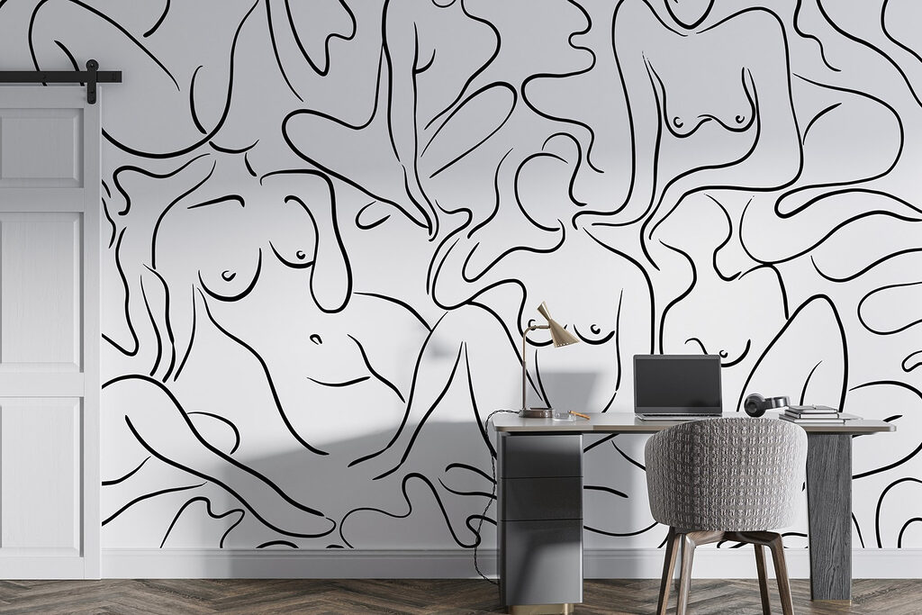 Vrouwen in zwarte lijnkunst — interieur 5