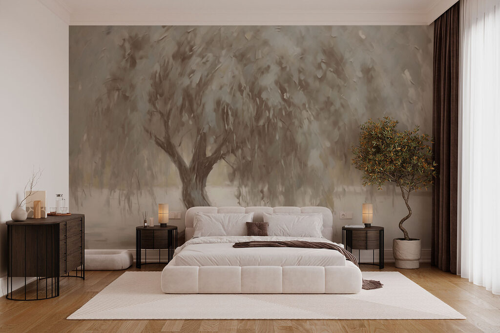 Treurboom langs stil water — interieur 1