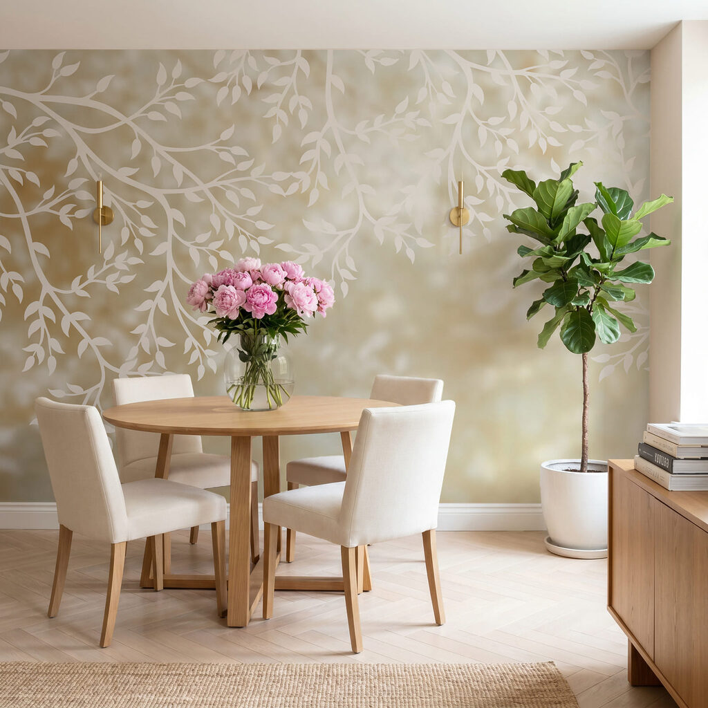 Witte takken met bladeren in een interieur