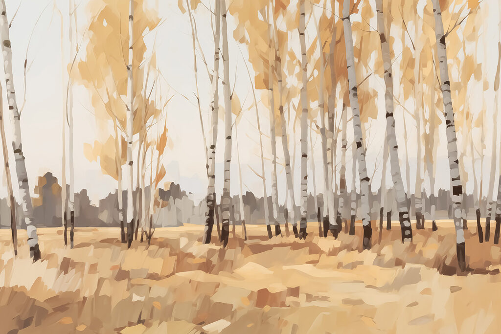 Berken in gouden herfstverf — volledig ontwerp