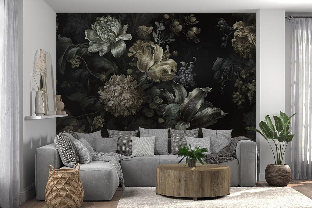 Donkere bloemen in oudgroen — interieur 2
